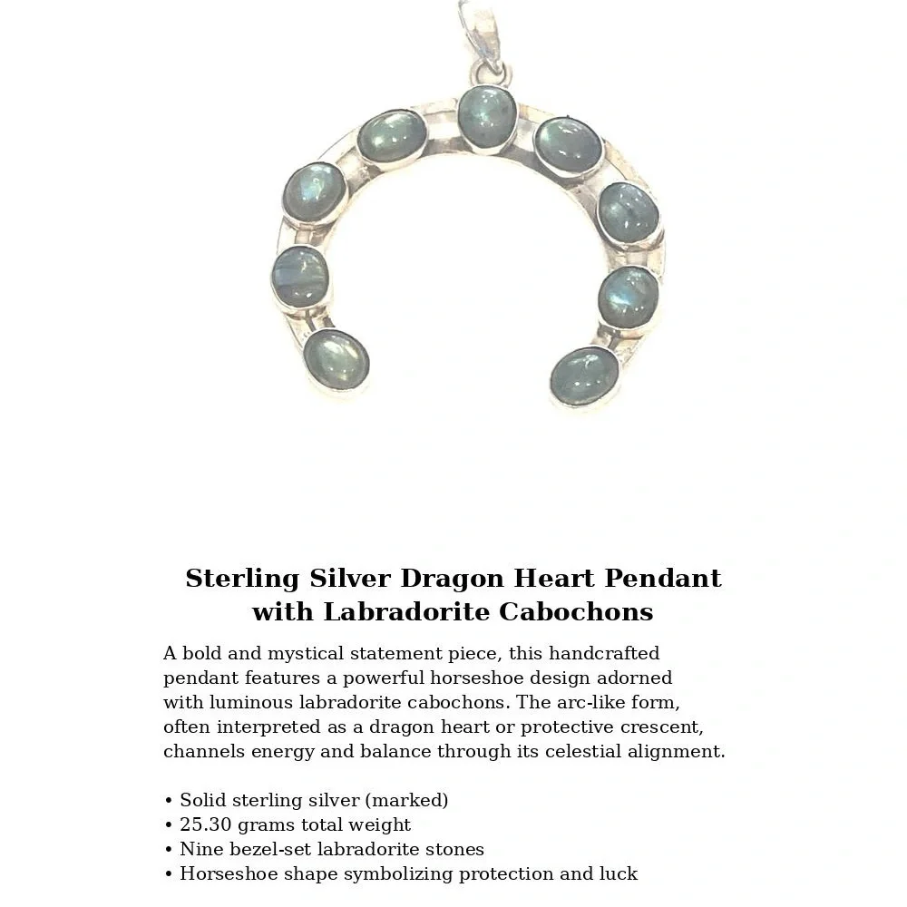 Sterling Silver Dragon Heart Pendant with Labradorite Cabochons - Picture 4 of 5